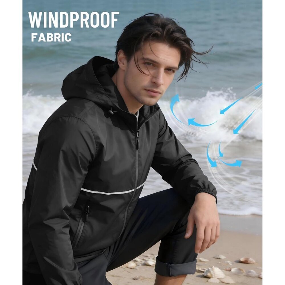Men's Rain Jacket Waterproof with Hood Lightweight Windproof Raincoat for Golf H - Picture 3 of 7